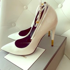 White Tom Ford Padlock pumps. Please note